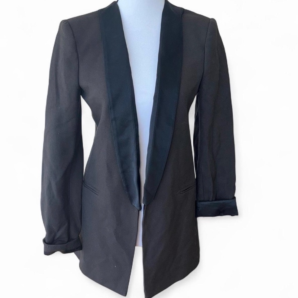 Zara Woman Brown Tailored Blazer Black Satin Lapel Size M